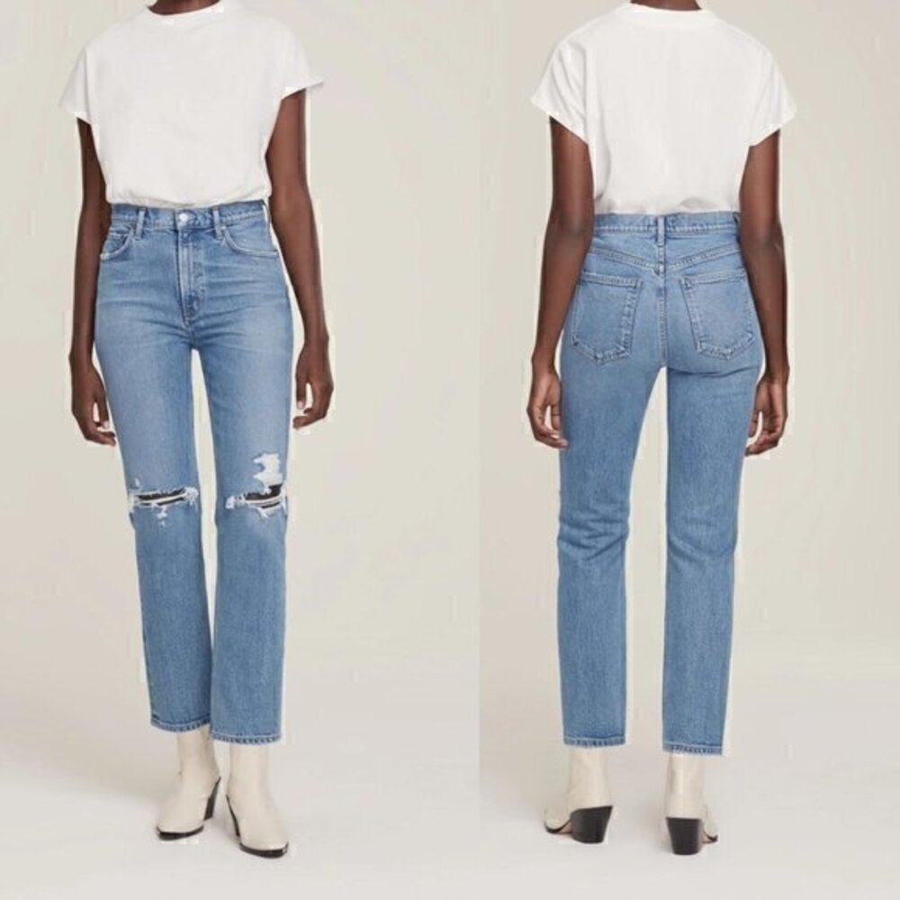 Agolde Light Wash Distressed Straight Leg Wilder Jean Size 24